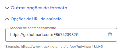 anuncios de campanha rede display url de acompanhamento