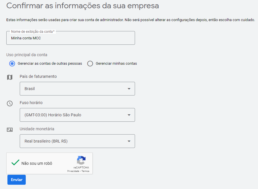 mcc google ads criação de conta