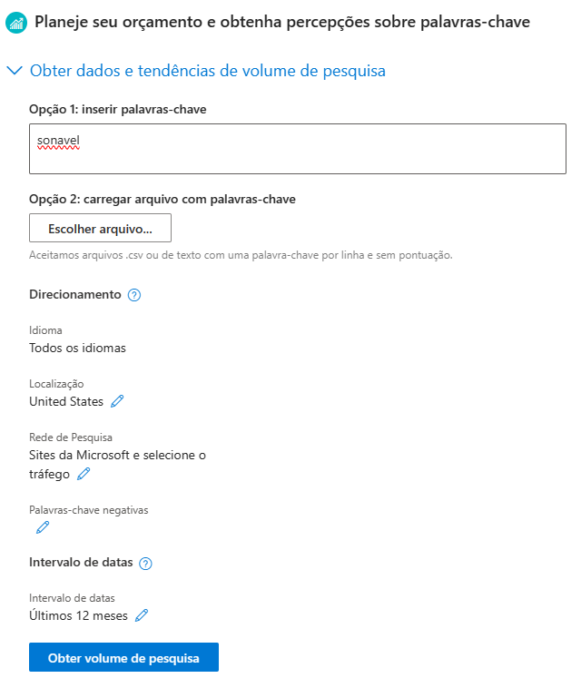 planejador de palavras chaves bing ads