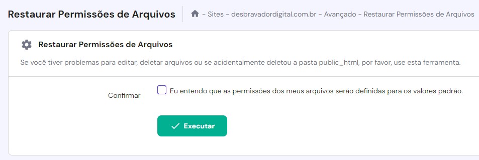 estaurar permissões de arquivos hospedagem hostinger