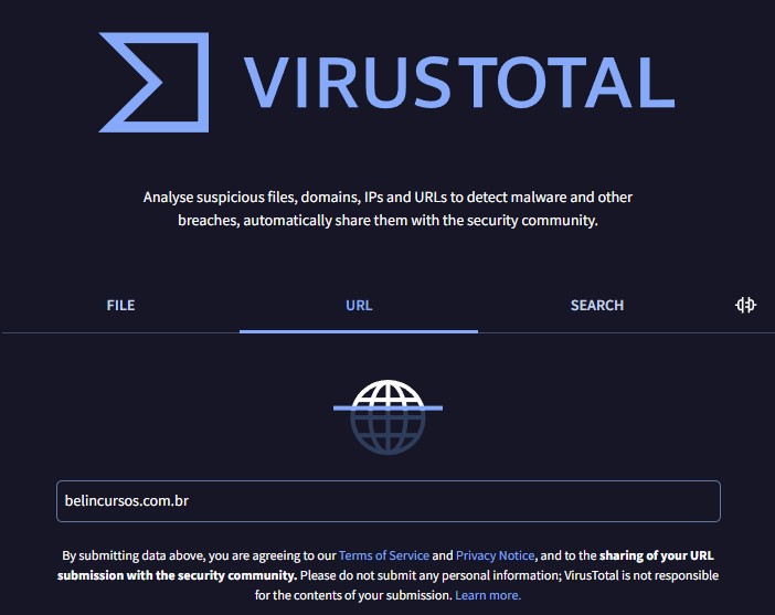 análise de páginas de vendas virustotal