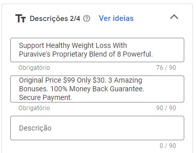 google ads descrições