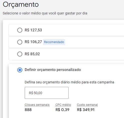 google ads orçamento