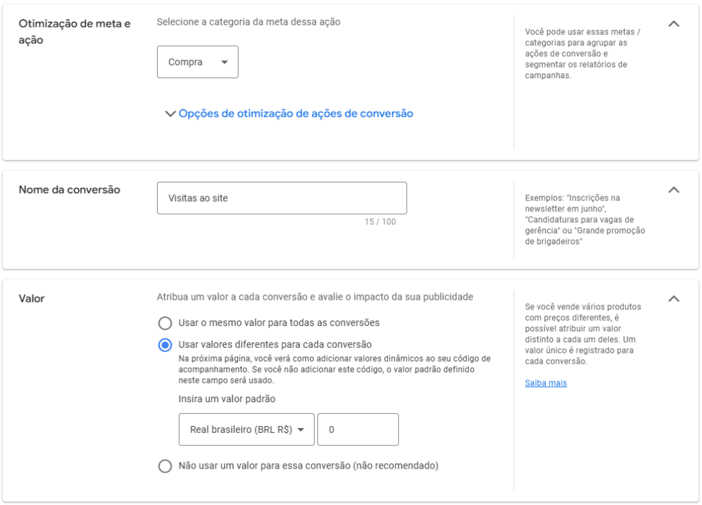 google ads criar meta de conversão