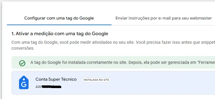 google ads criar meta conversão de tag teste