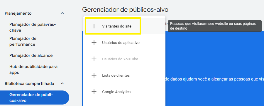 google ads gerenciador de públicos-alvo