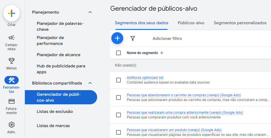 google ads gerenciador de públicos-alvo