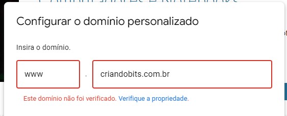 google sites verificação de domínio