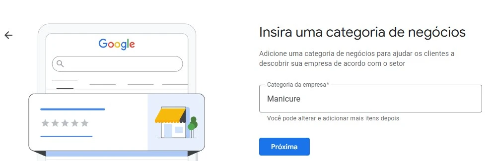 google meu negócio categoria