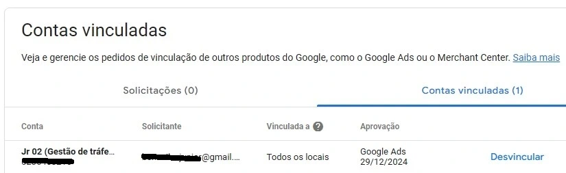 vincular contas no google meu negócio