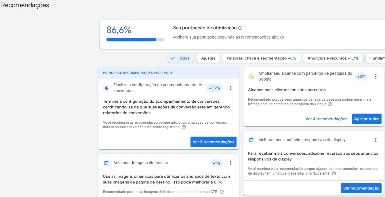 recomendações do google ads